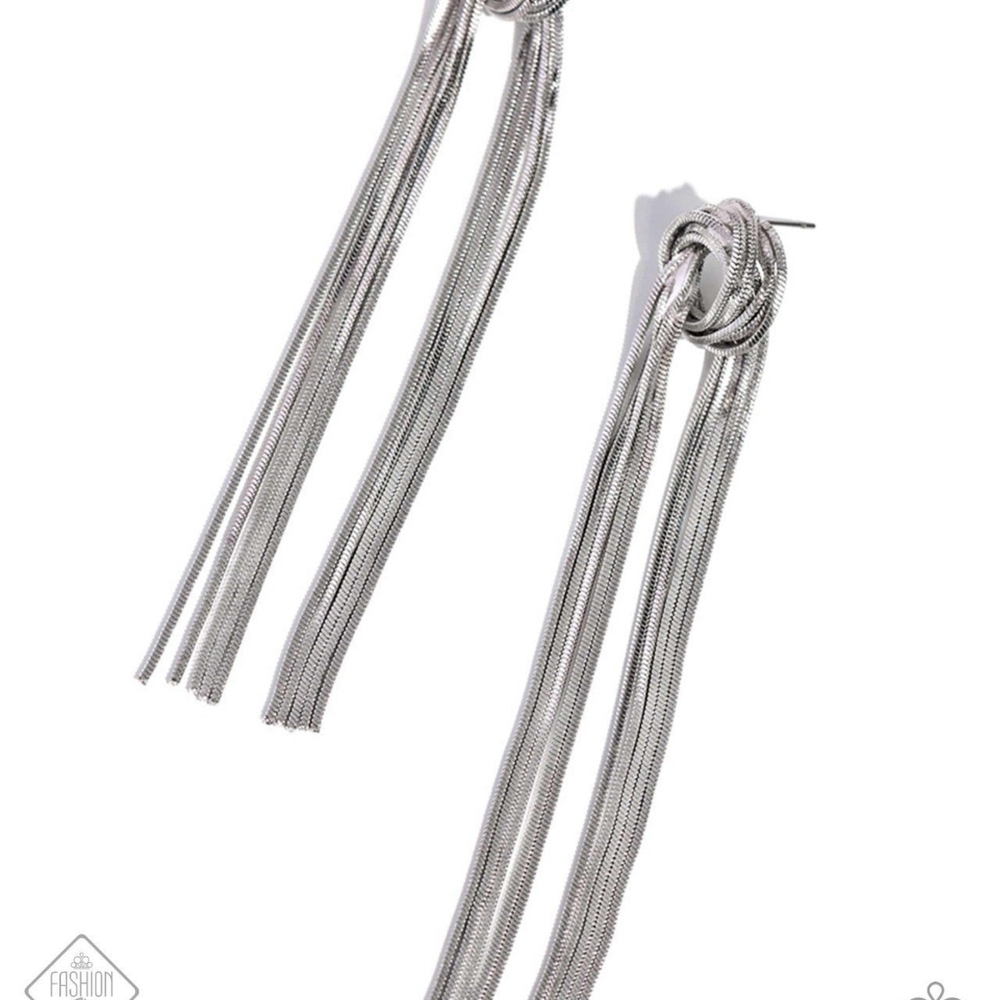 Paparazzi Silver Linear Drop Earrings All STRANDS On Deck Post Back Jewelry